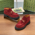 GUCCI WOMEN'S HORSEBIT ANKLE BOOTS 4.5CM IN RED SUEDE