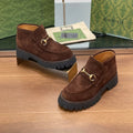 GUCCI WOMEN'S HORSEBIT ANKLE BOOTS 4.5 CM IN DARK BROWN SUEDE