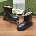 GUCCI U BOOTS IN BLACK EMBOSSED SUEDE AND BEIGE WOOL LINING