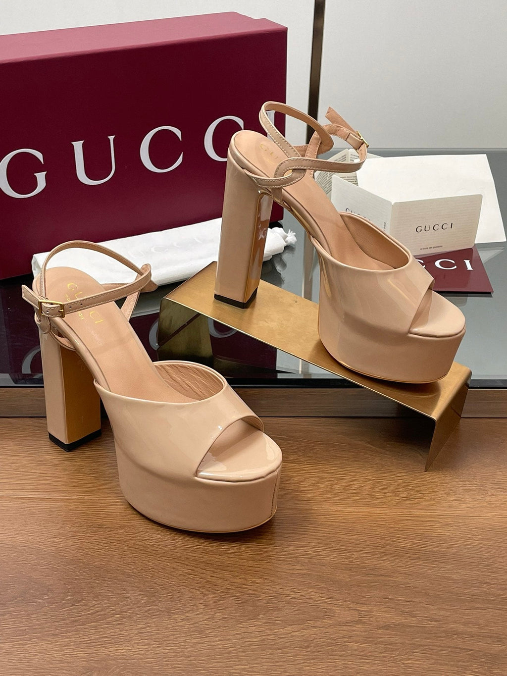 GUCCI HIGH HEEL SANDALS 13 CM IN BEIGE LAMBSKIN