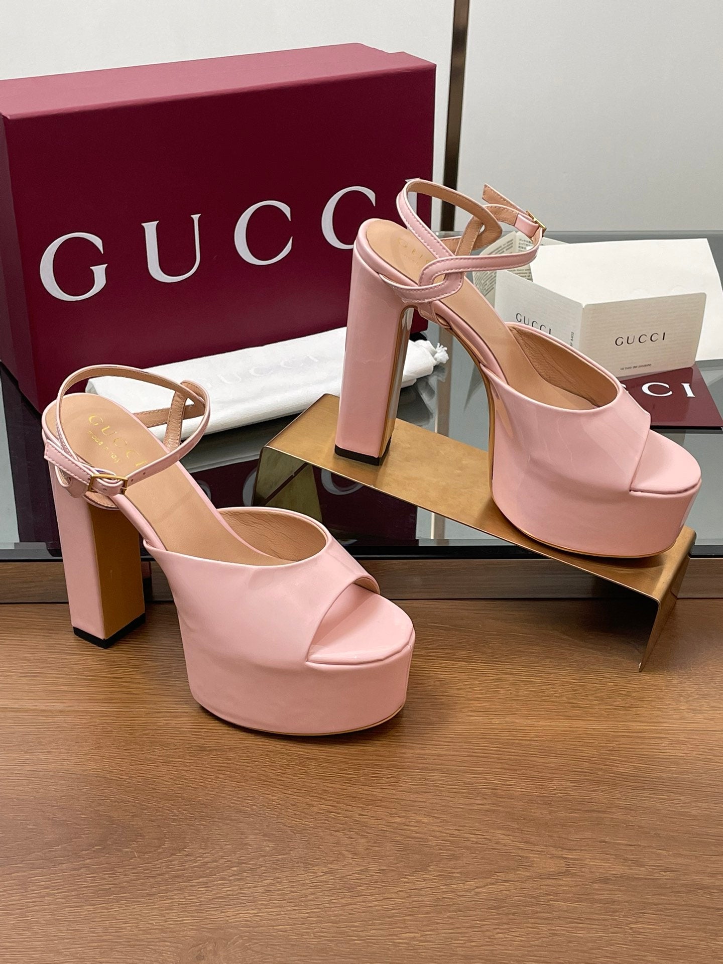 GUCCI HIGH HEEL SANDALS 13 CM IN LIGHT PINK LAMBSKIN