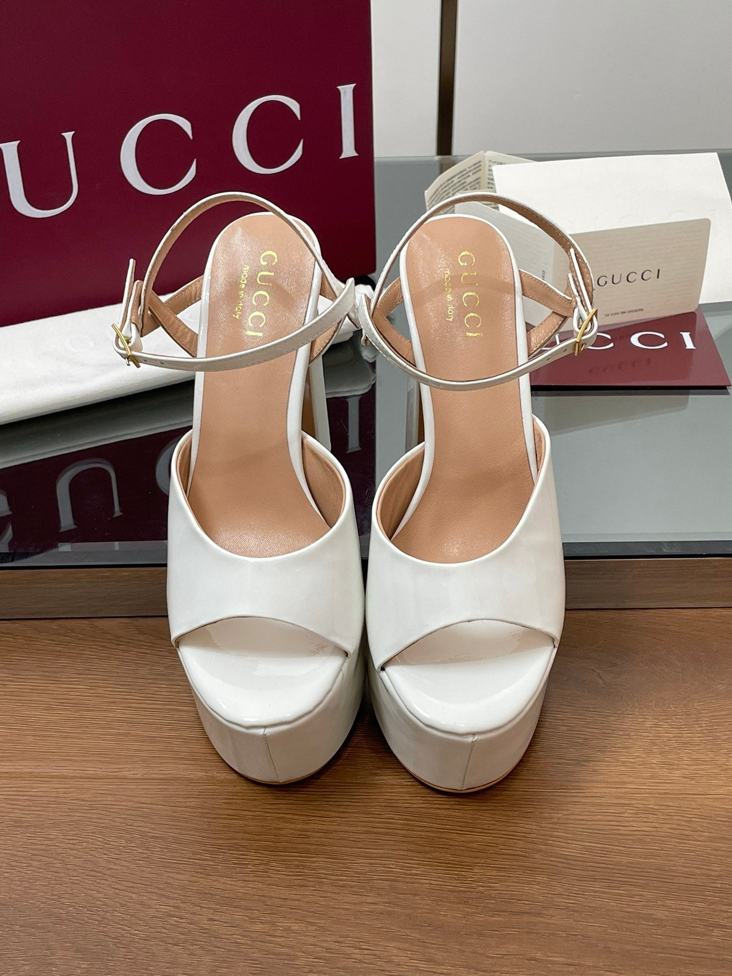 GUCCI HIGH HEEL SANDALS 13 CM IN WHITE LAMBSKIN