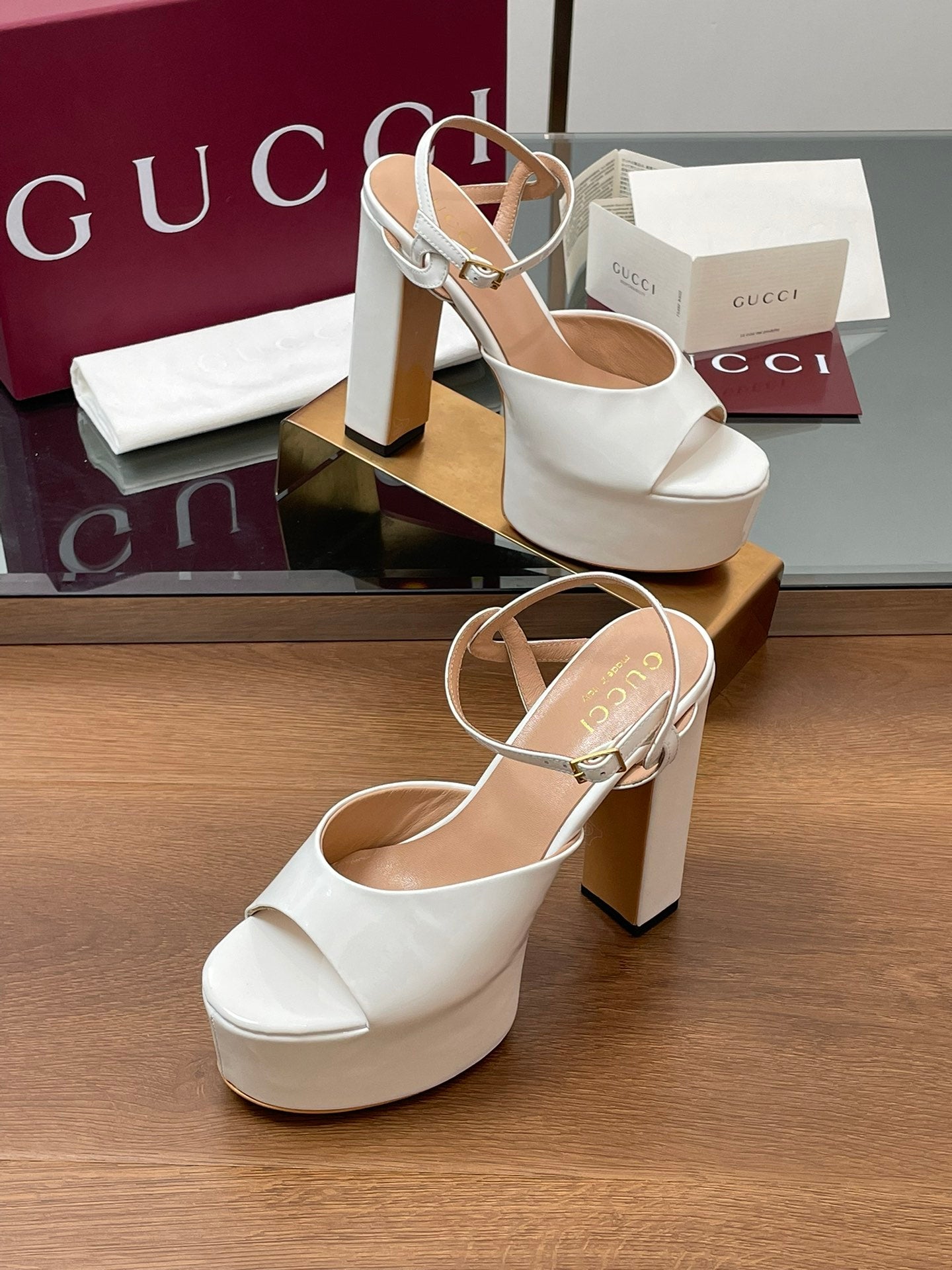 GUCCI HIGH HEEL SANDALS 13 CM IN WHITE LAMBSKIN
