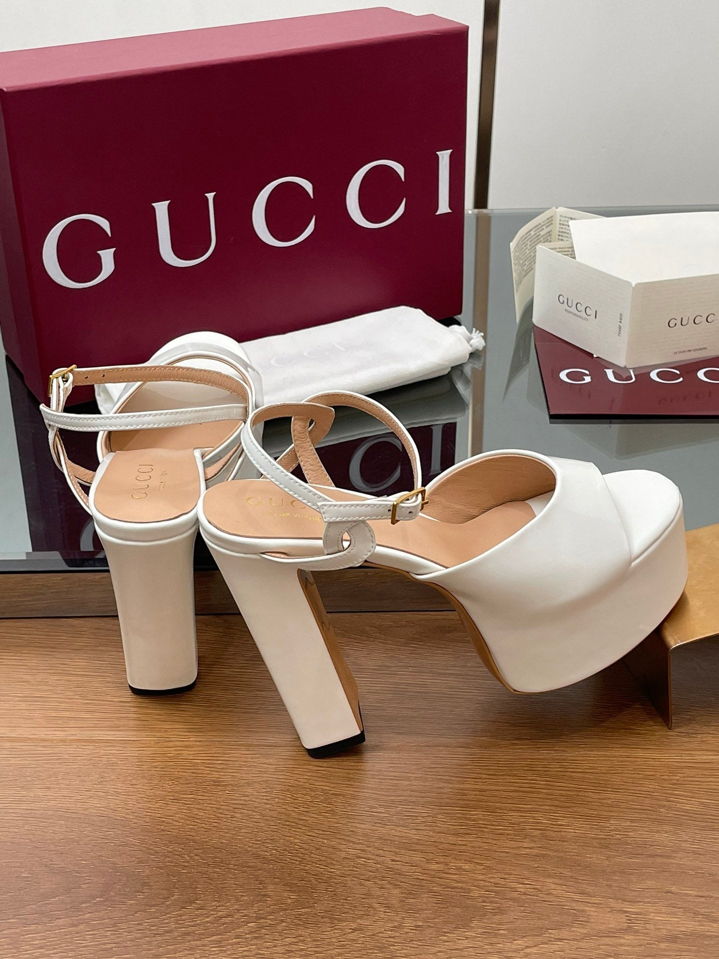 GUCCI HIGH HEEL SANDALS 13 CM IN WHITE LAMBSKIN