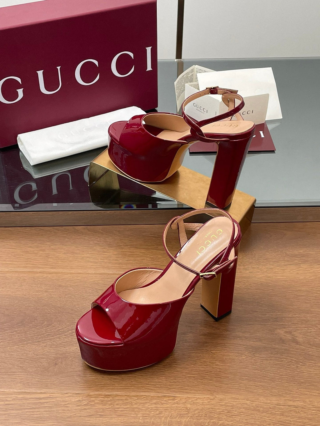 GUCCI HIGH HEEL SANDALS 13 CM IN RED LAMBSKIN