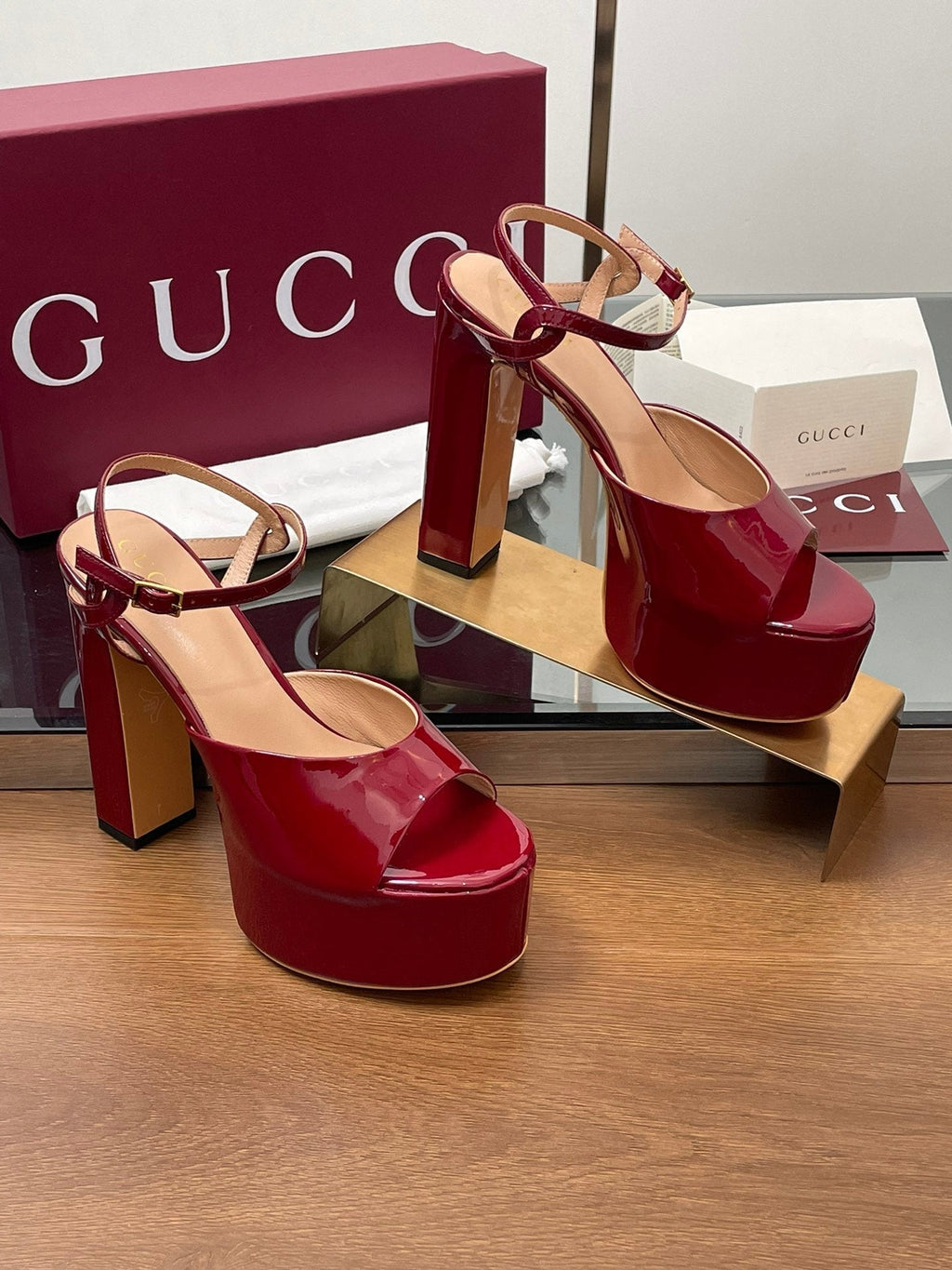 GUCCI HIGH HEEL SANDALS 13 CM IN RED LAMBSKIN