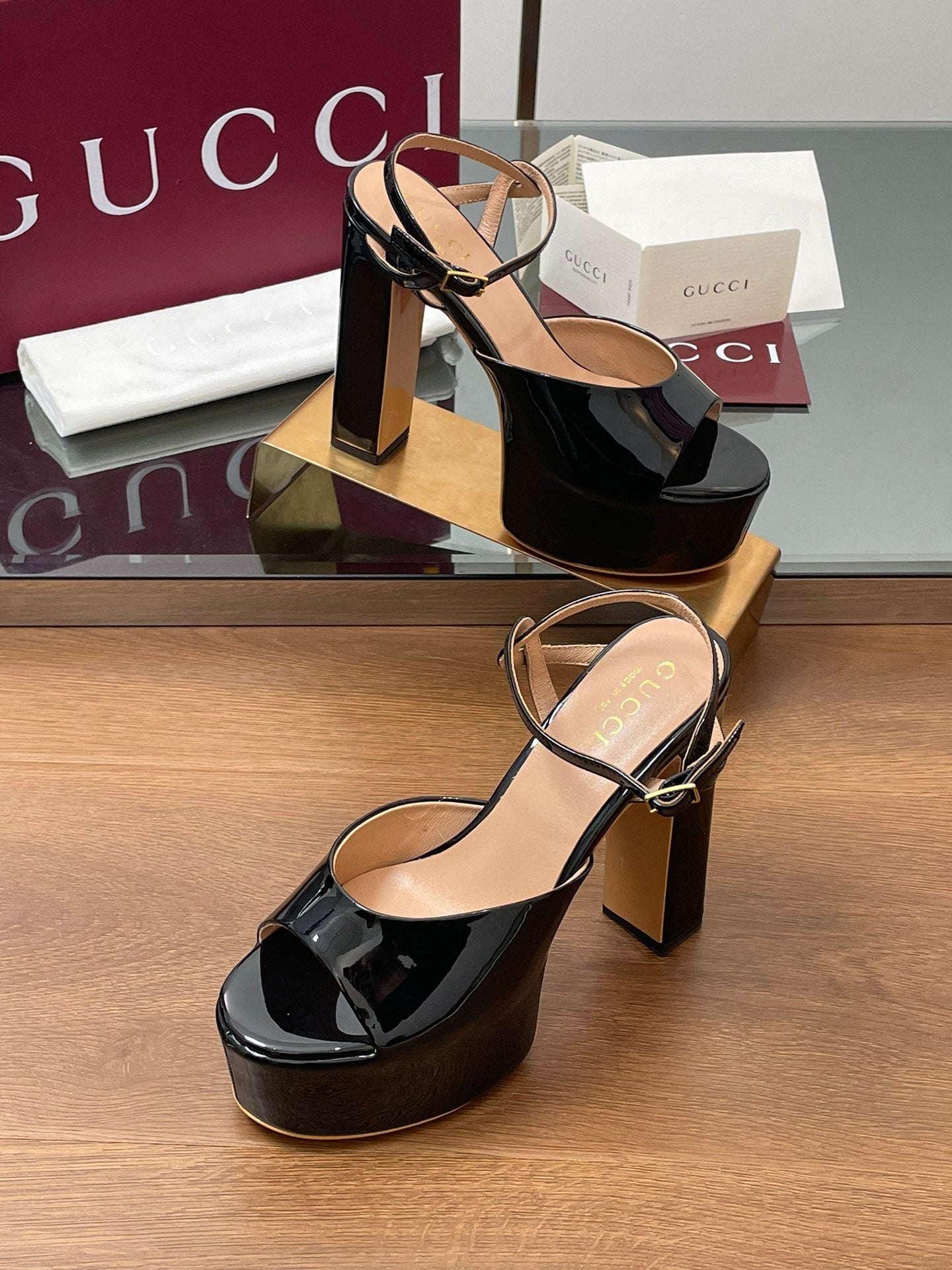 GUCCI HIGH HEEL SANDALS 13 CM IN BLACK LAMBSKIN