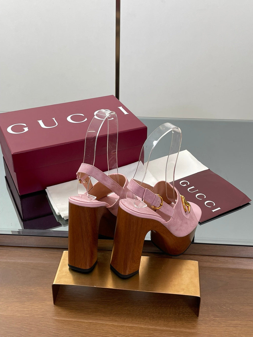 GUCCI HIGH HEEL SANDALS 13 CM IN PINK CALFSKIN MIX SUEDUE GOLD HARDWARE
