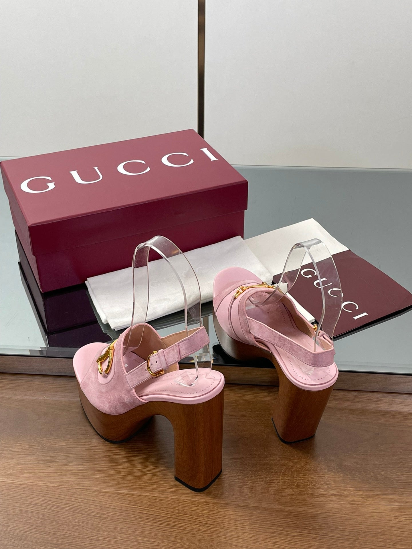 GUCCI HIGH HEEL SANDALS 13 CM IN PINK CALFSKIN MIX SUEDUE GOLD HARDWARE