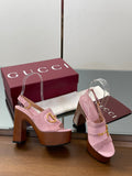 GUCCI HIGH HEEL SANDALS 13 CM IN PINK CALFSKIN MIX SUEDUE GOLD HARDWARE