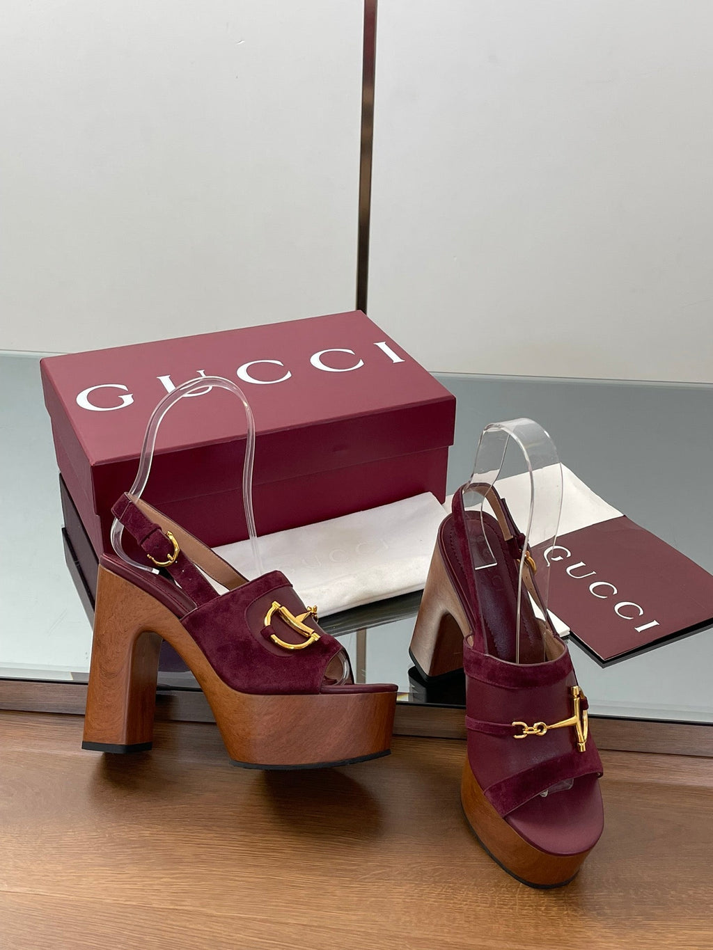 GUCCI HIGH HEEL SANDALS 13 CM IN DARK RED CALFSKIN MIX SUEDUE GOLD HARDWARE