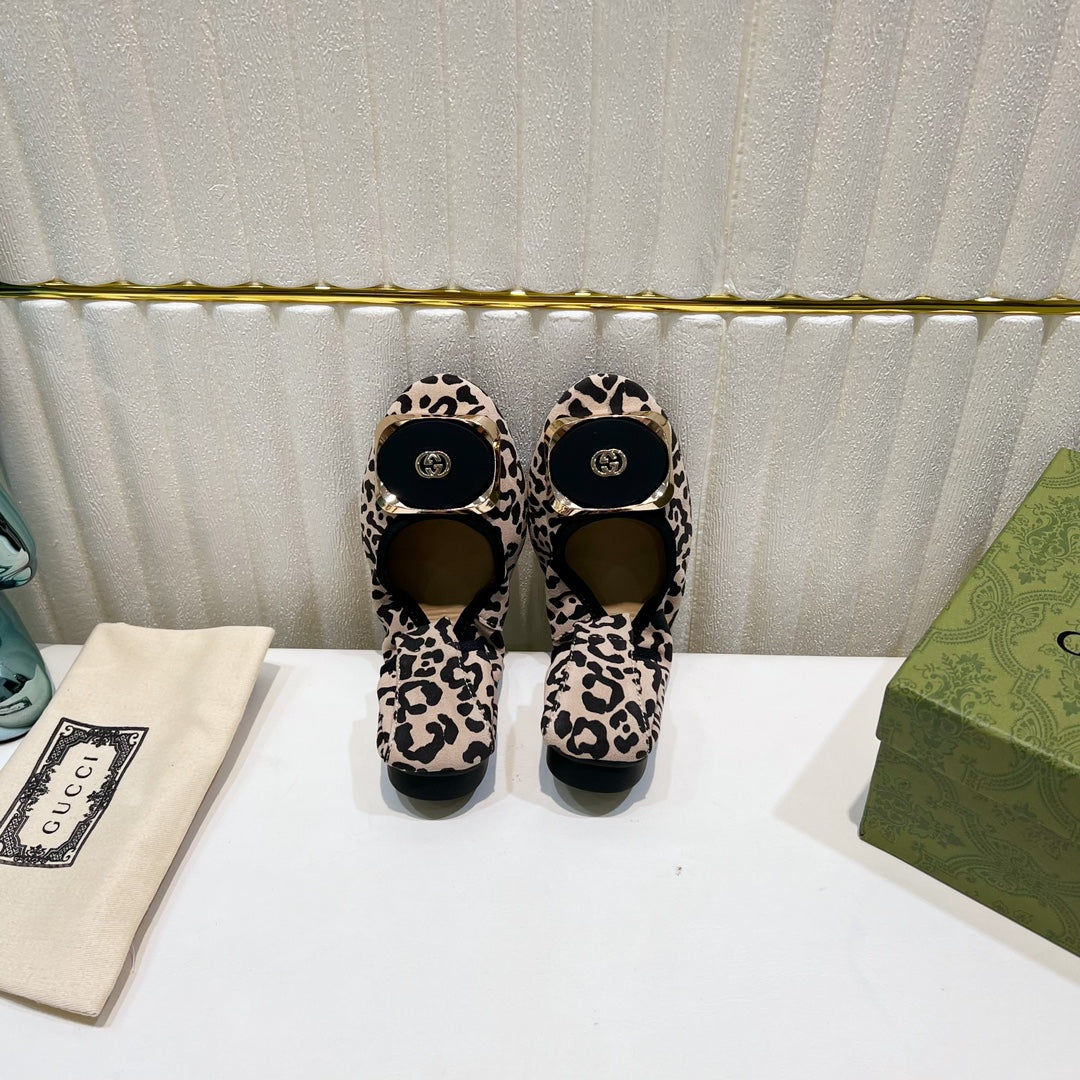 GUCCI BALLET SUPER SLIM LEOPARD PATTERN LAMBSKIN