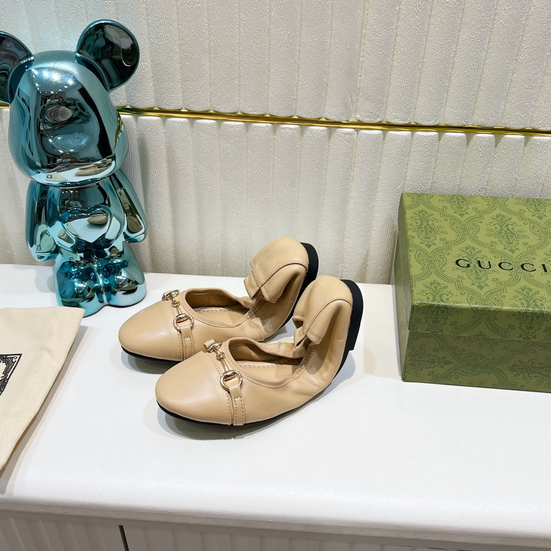 GUCCI BALLET SUPER SLIM BUCKLE CREAM LAMBSKIN