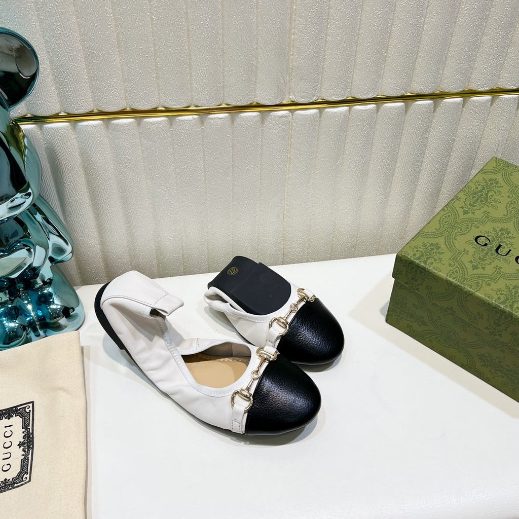 GUCCI BALLET SUPER SLIM BUCKLE BLACK AND WHITE LAMBSKIN