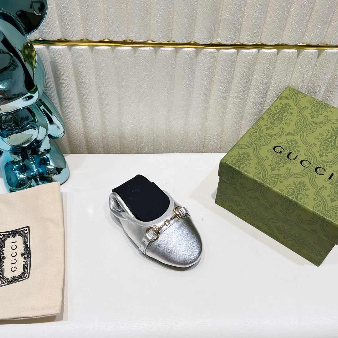 GUCCI BALLET SUPER SLIM BUCKLE SILVER LAMBSKIN