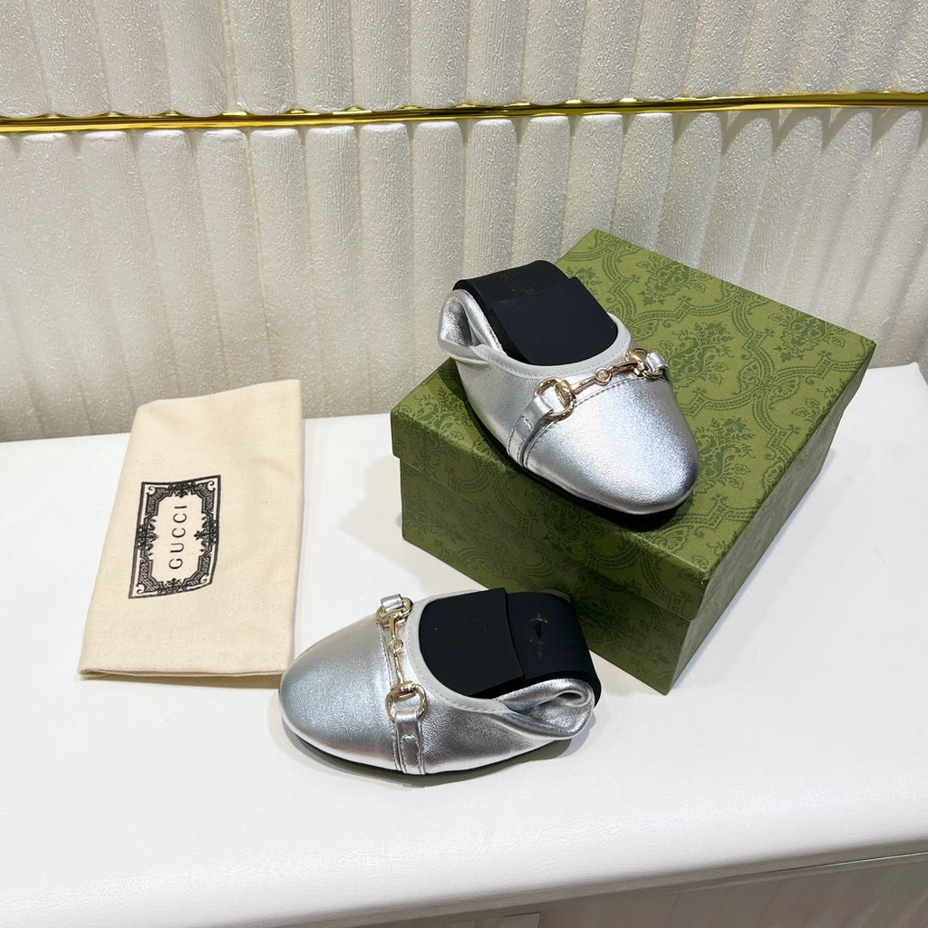 GUCCI BALLET SUPER SLIM BUCKLE SILVER LAMBSKIN