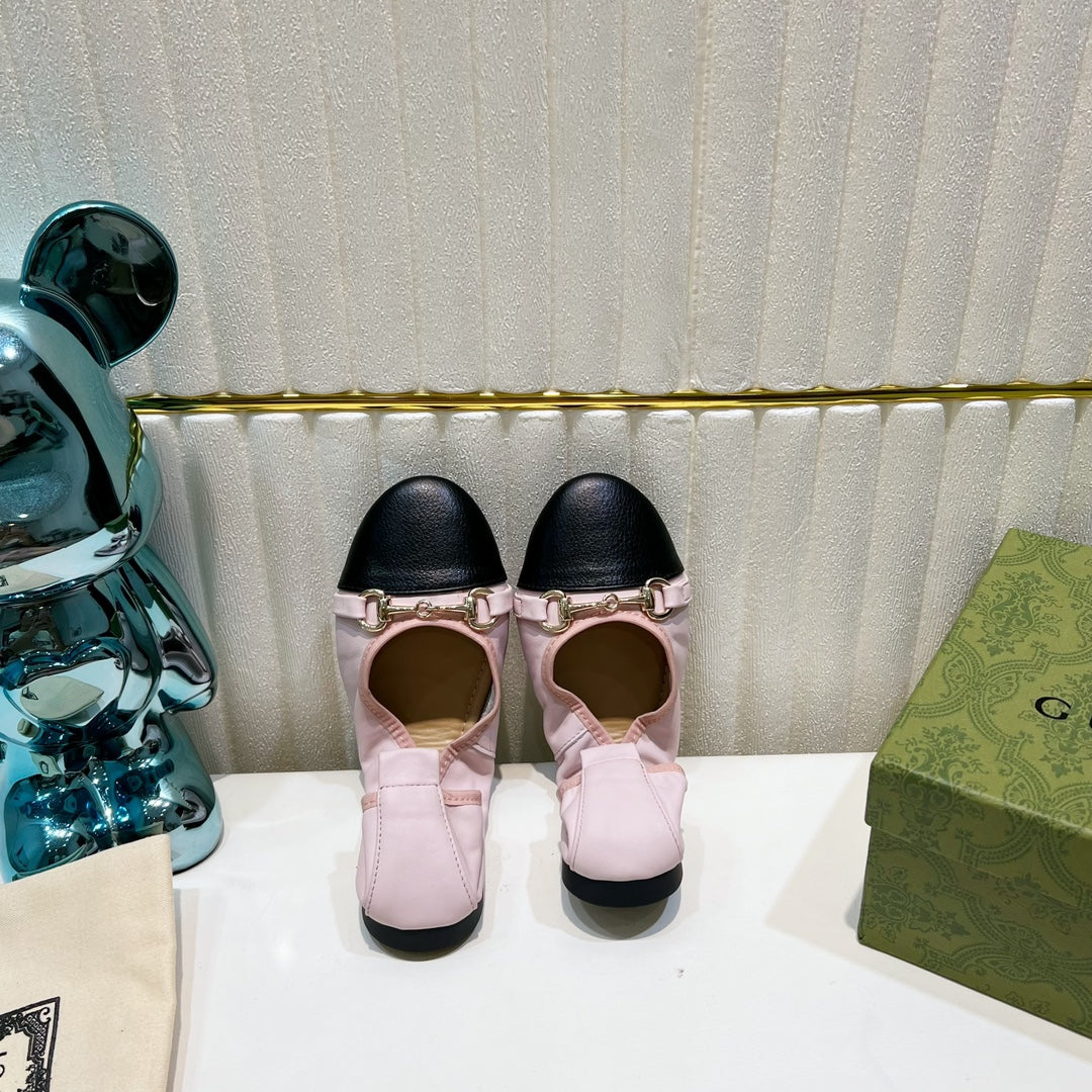 GUCCI BALLET SUPER SLIM BUCKLE PASTEL PINK AND BLACK LAMBSKIN