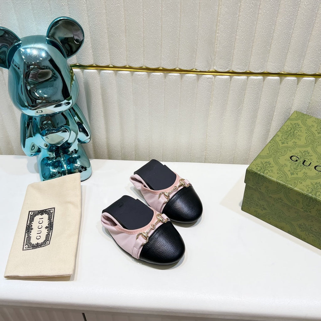 GUCCI BALLET SUPER SLIM BUCKLE PASTEL PINK AND BLACK LAMBSKIN
