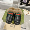 GUCCI HORSEBIT MULE WITH WEB IN BLACK CALFSKIN MIX MINK FUR