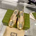 GUCCI CRYSTALS SLINGBACK BALLET METALLIC GOLD CALFSKIN