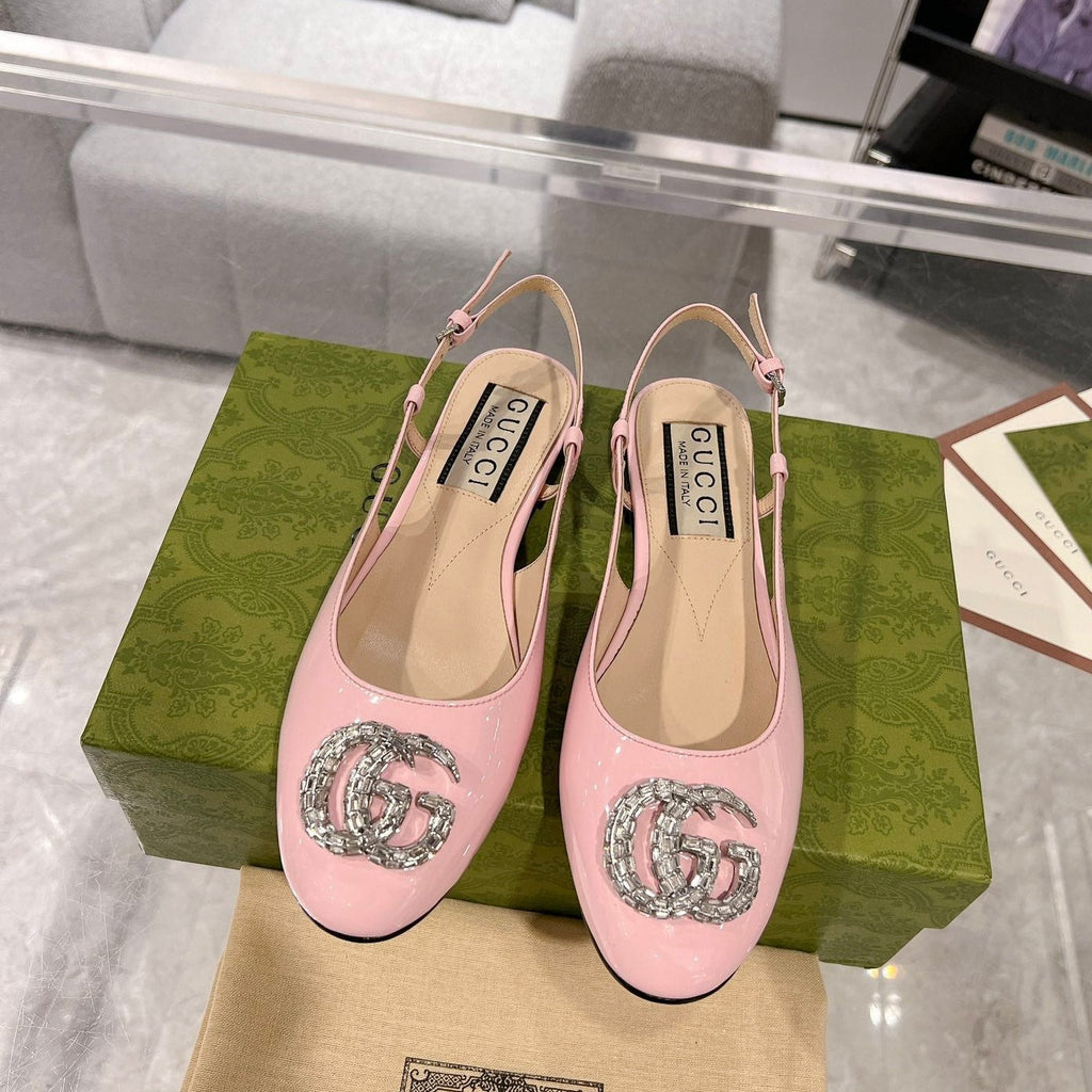 GUCCI CRYSTALS SLINGBACK BALLET LIGHT PINK CALFSKIN
