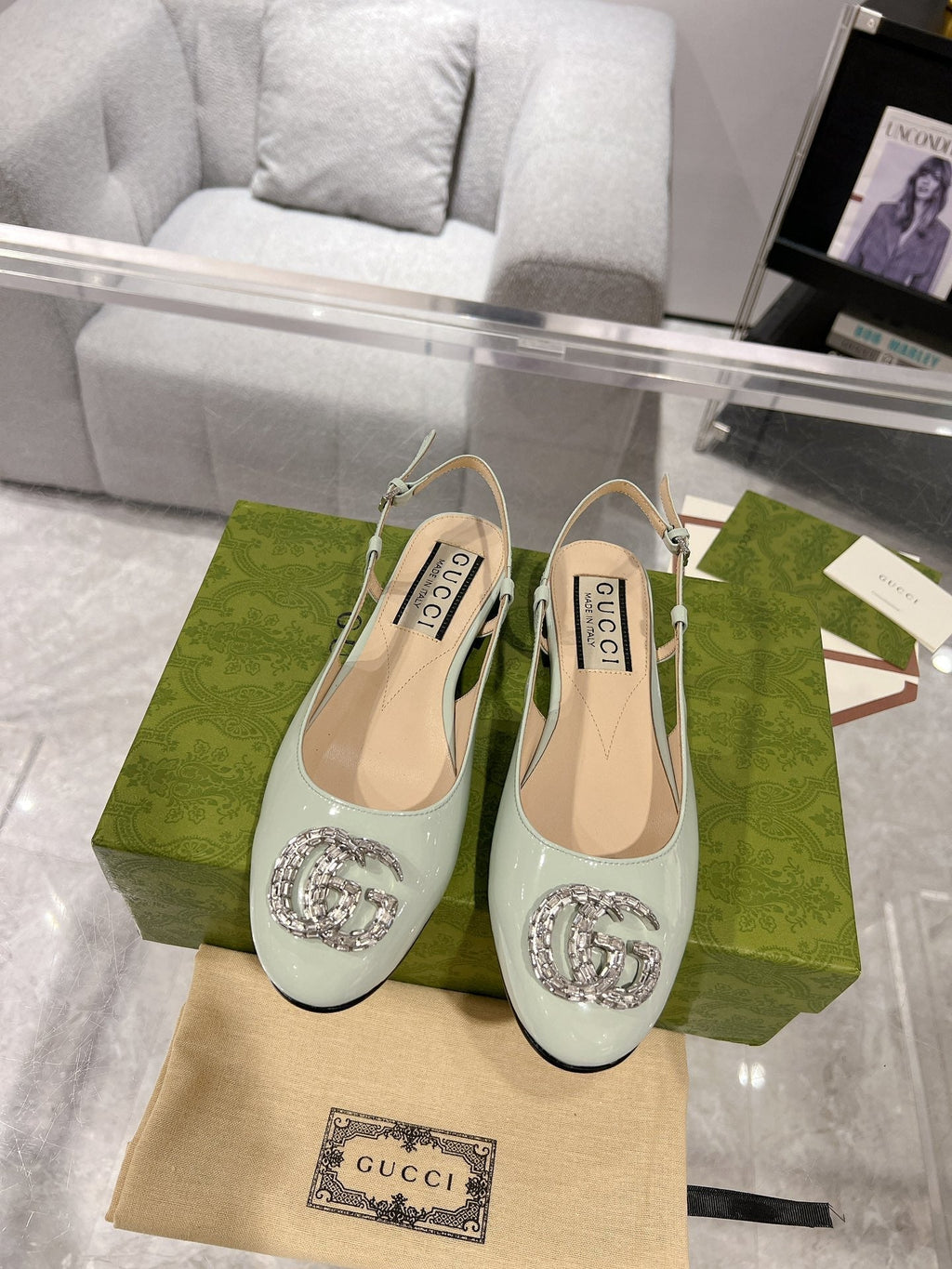 GUCCI METALIC SLINGBACK FLATS IN PISTACHIO GREEN CALFSKIN