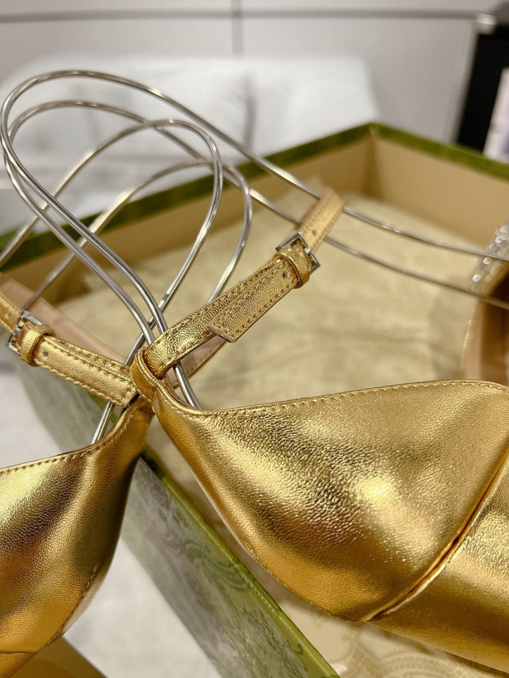 GUCCI HIGH SANDAL SQUARE HEEL 12 CM IN GOLD CALFSKIN
