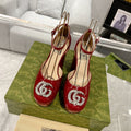GUCCI CRYSTALS PLATFORM PUMPS SCARLET CALFSKIN