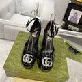 GUCCI CRYSTALS PLATFORM PUMPS BLACK CALFSKIN