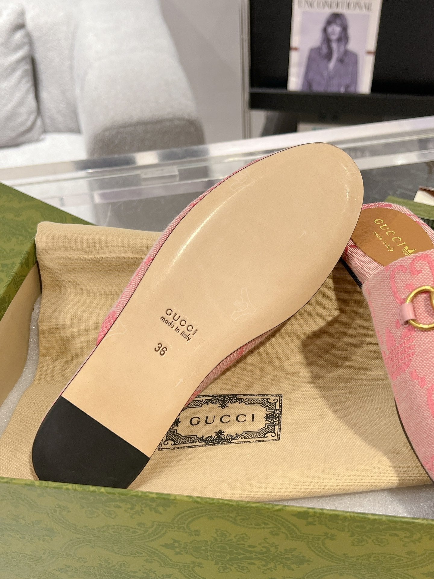 GUCCI & ADIDAS MULE HORSEBIT BUCKLE LIGHT PINK CANVAS