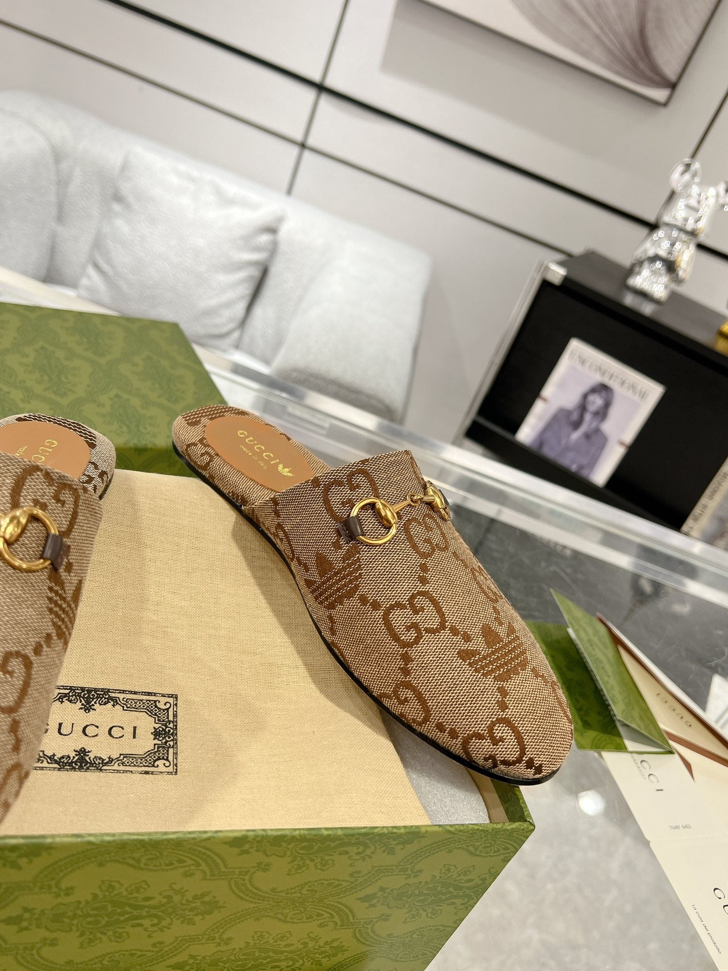 GUCCI & ADIDAS MULE HORSEBIT BUCKLE LIGHT BROWN CANVAS