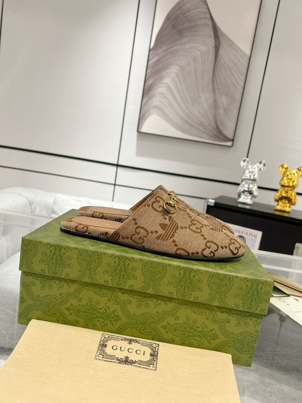 GUCCI & ADIDAS MULE HORSEBIT BUCKLE LIGHT BROWN CANVAS