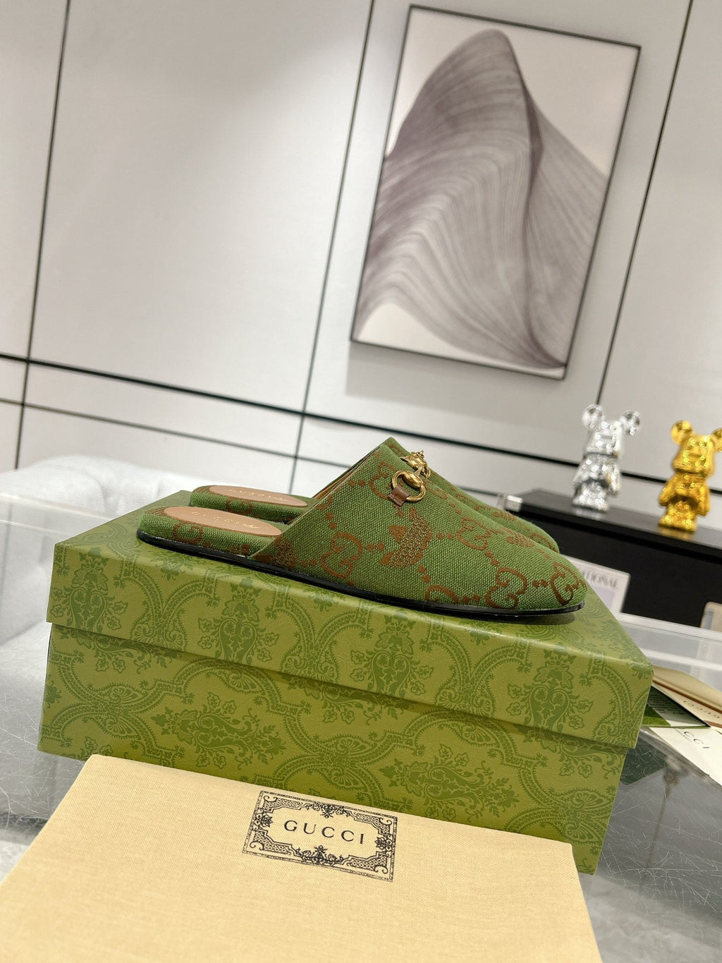 GUCCI & ADIDAS MULE HORSEBIT BUCKLE OLIVE CANVAS