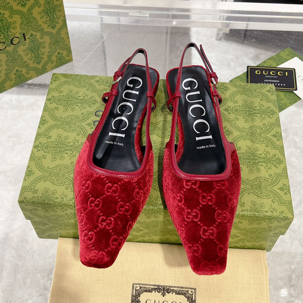 GUCCI SLINGBACK FLATS CHERRY VELVET