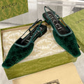 GUCCI SLINGBACK FLATS IN GREEN FOREST VELVET