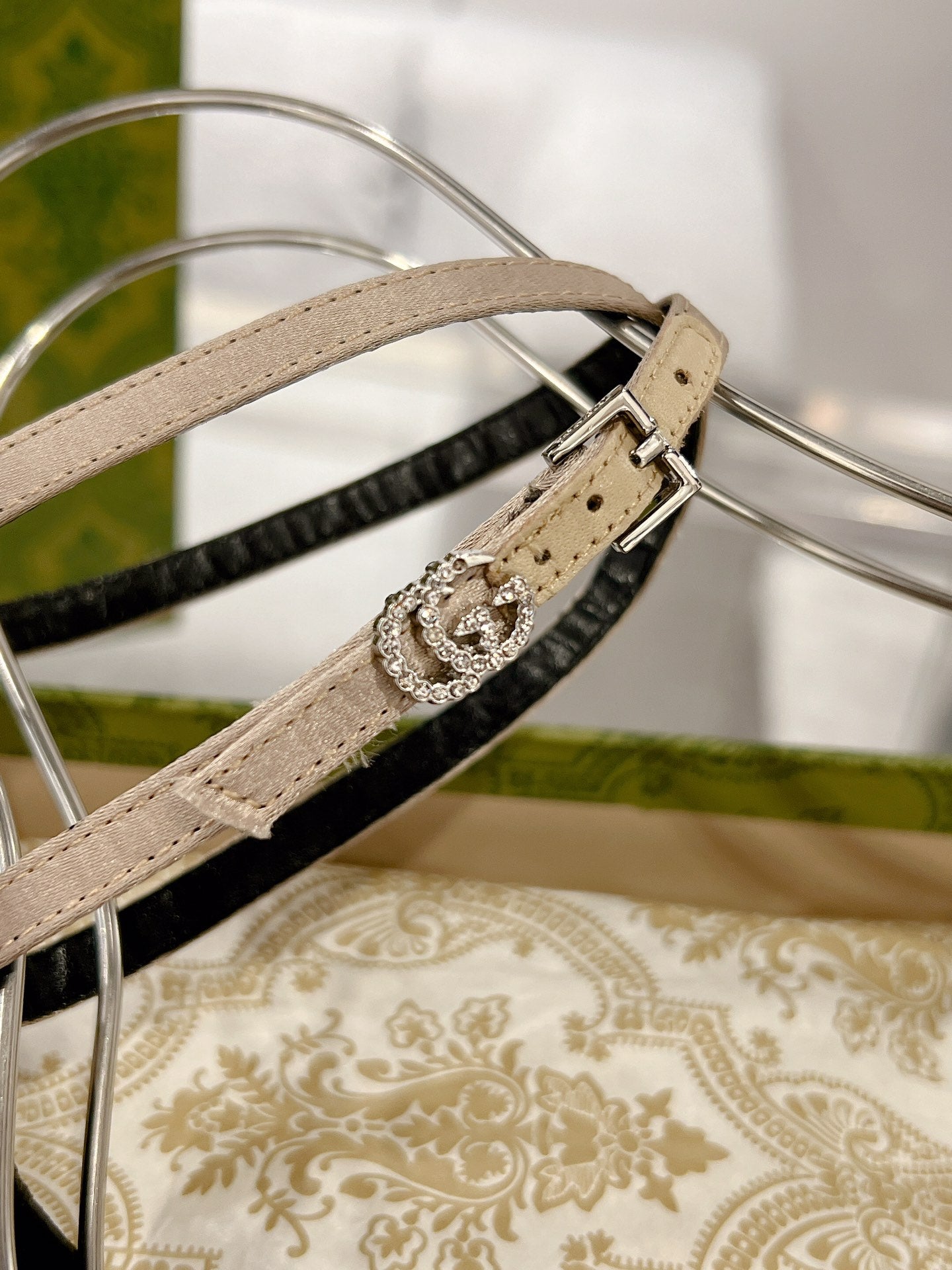 GUCCI CRYSTAL CREAM HIGH HEEL SANDALS SATIN