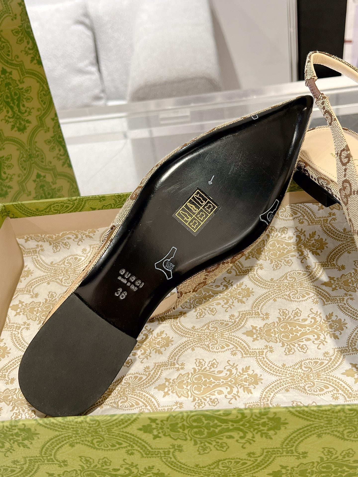 GUCCI HORSEBIT SLINGBACK BALLET FLAT TAN BEIGE CANVAS