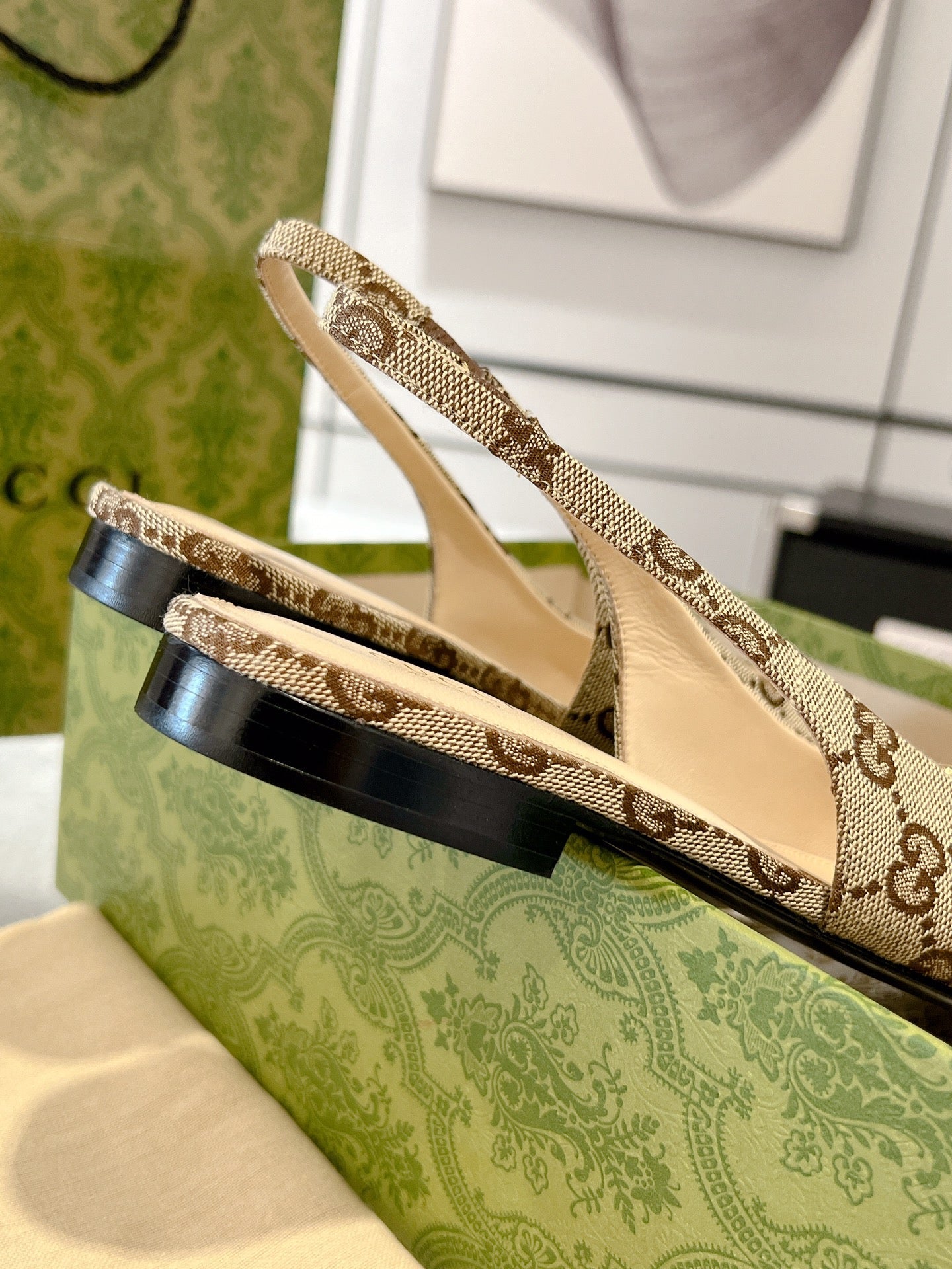 GUCCI HORSEBIT SLINGBACK BALLET FLAT TAN BEIGE CANVAS