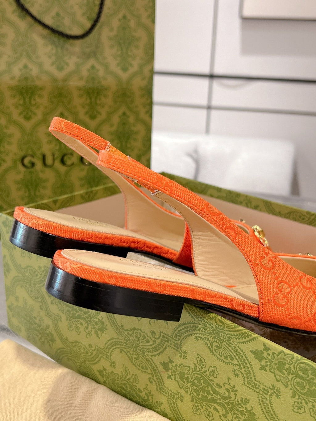 GUCCI HORSEBIT SLINGBACK BALLET FLAT ORANGE CANVAS