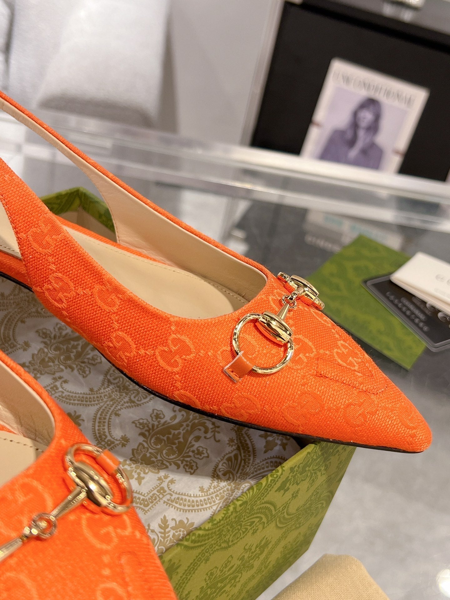 GUCCI HORSEBIT SLINGBACK BALLET FLAT ORANGE CANVAS