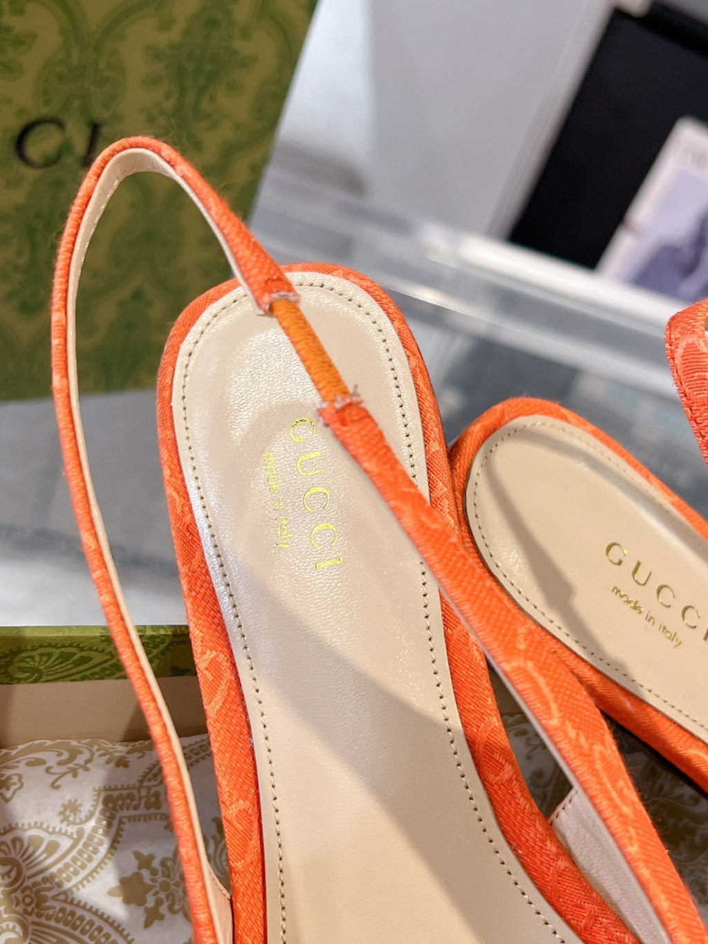 GUCCI HORSEBIT SLINGBACK BALLET FLAT ORANGE CANVAS