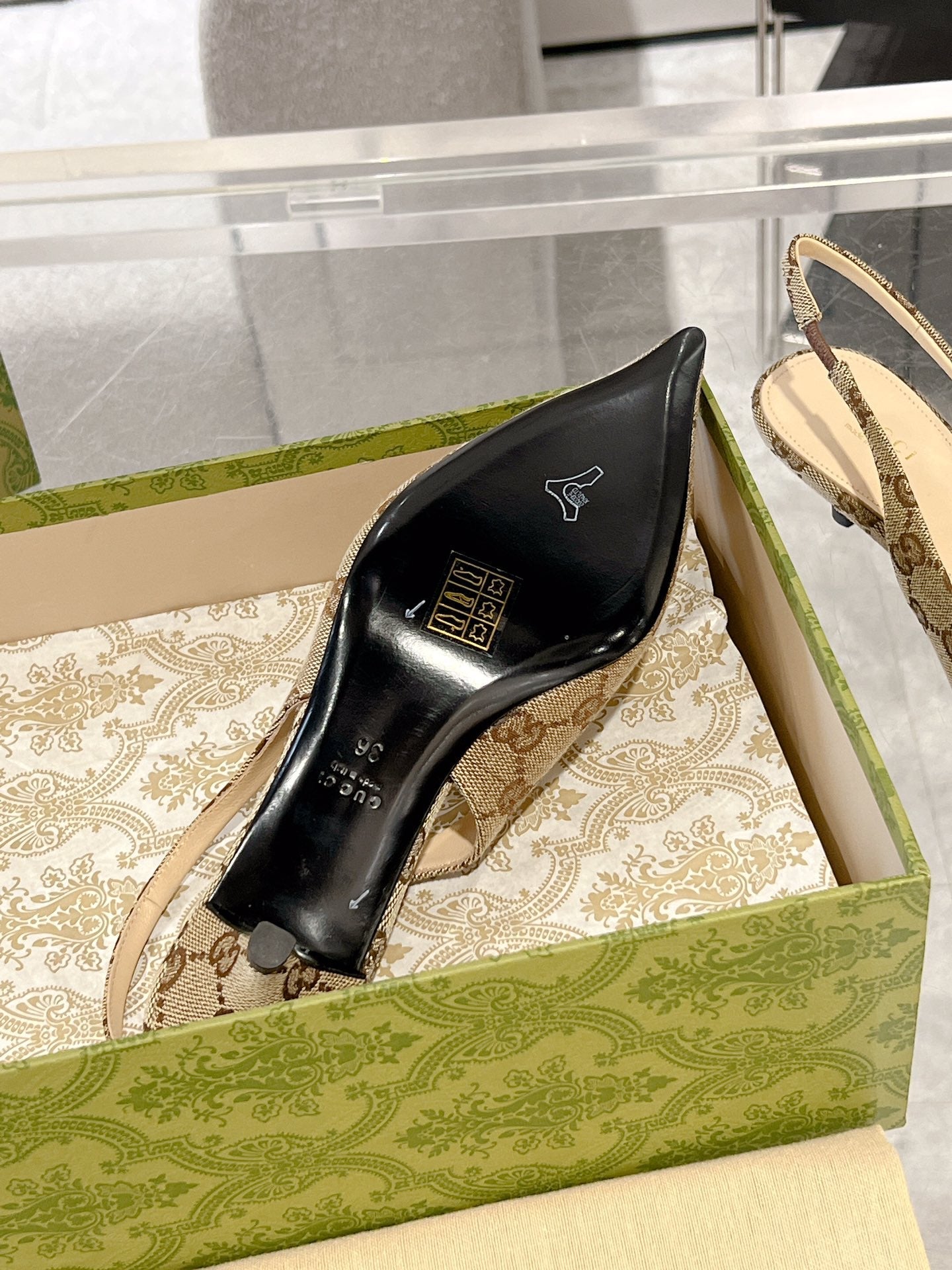 GUCCI MID-HEELED SLINGBACK 4.5 CM IN TAN BEIGE CANVAS