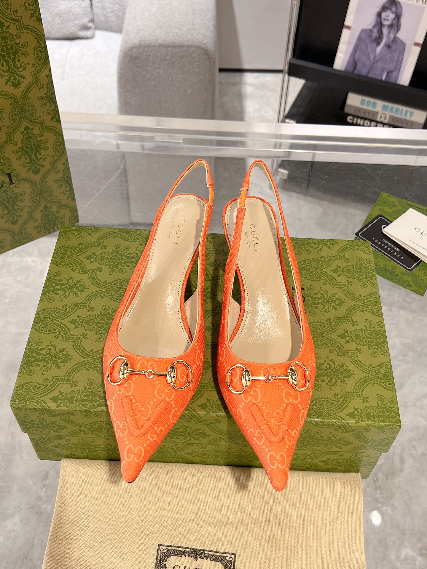 GUCCI MID-HEELED SLINGBACK 4.5 CM IN ORANGE CANVAS