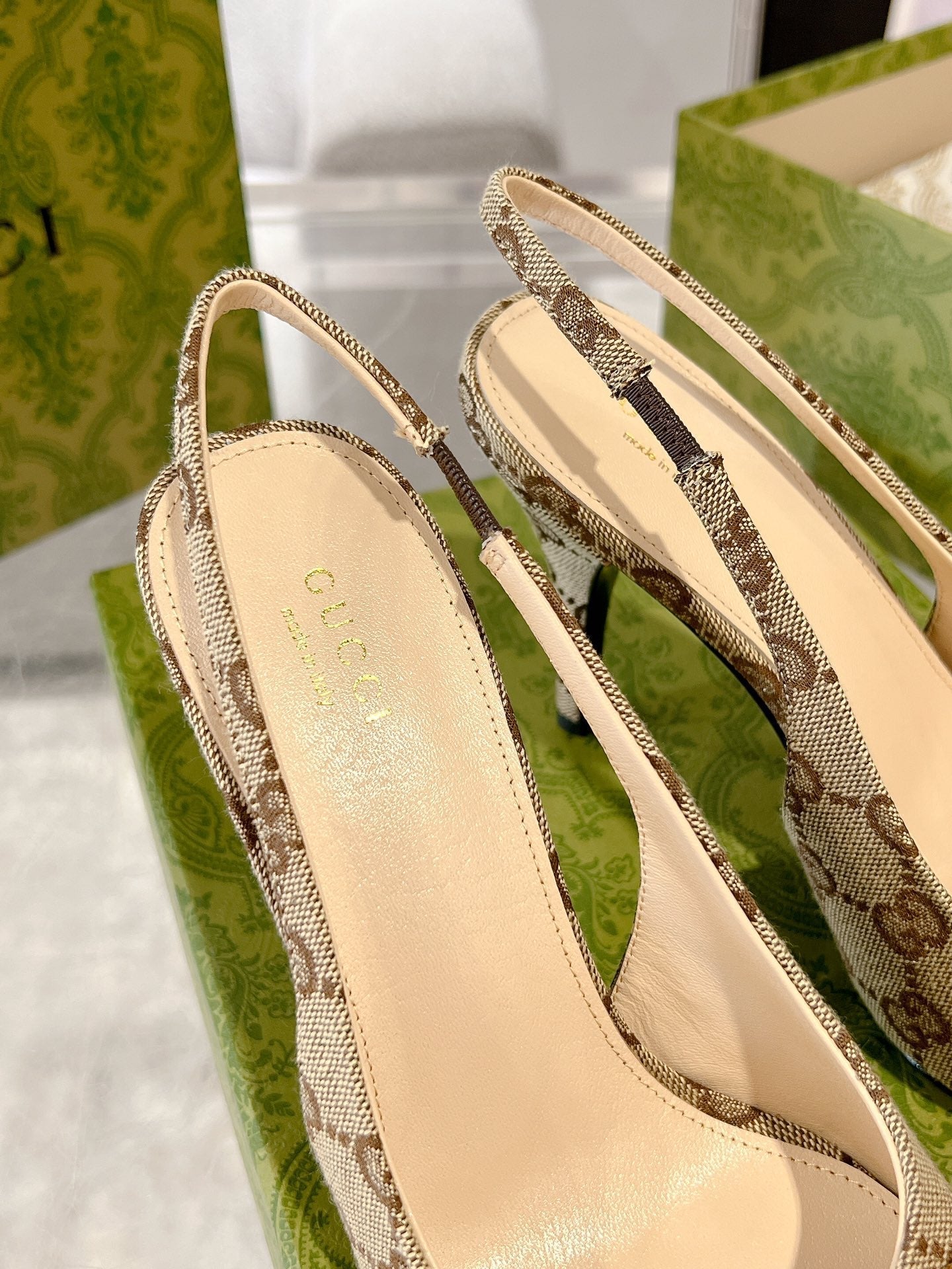GUCCI HORSEBIT SLINGBACK 105 IN TAN BEIGE CANVAS