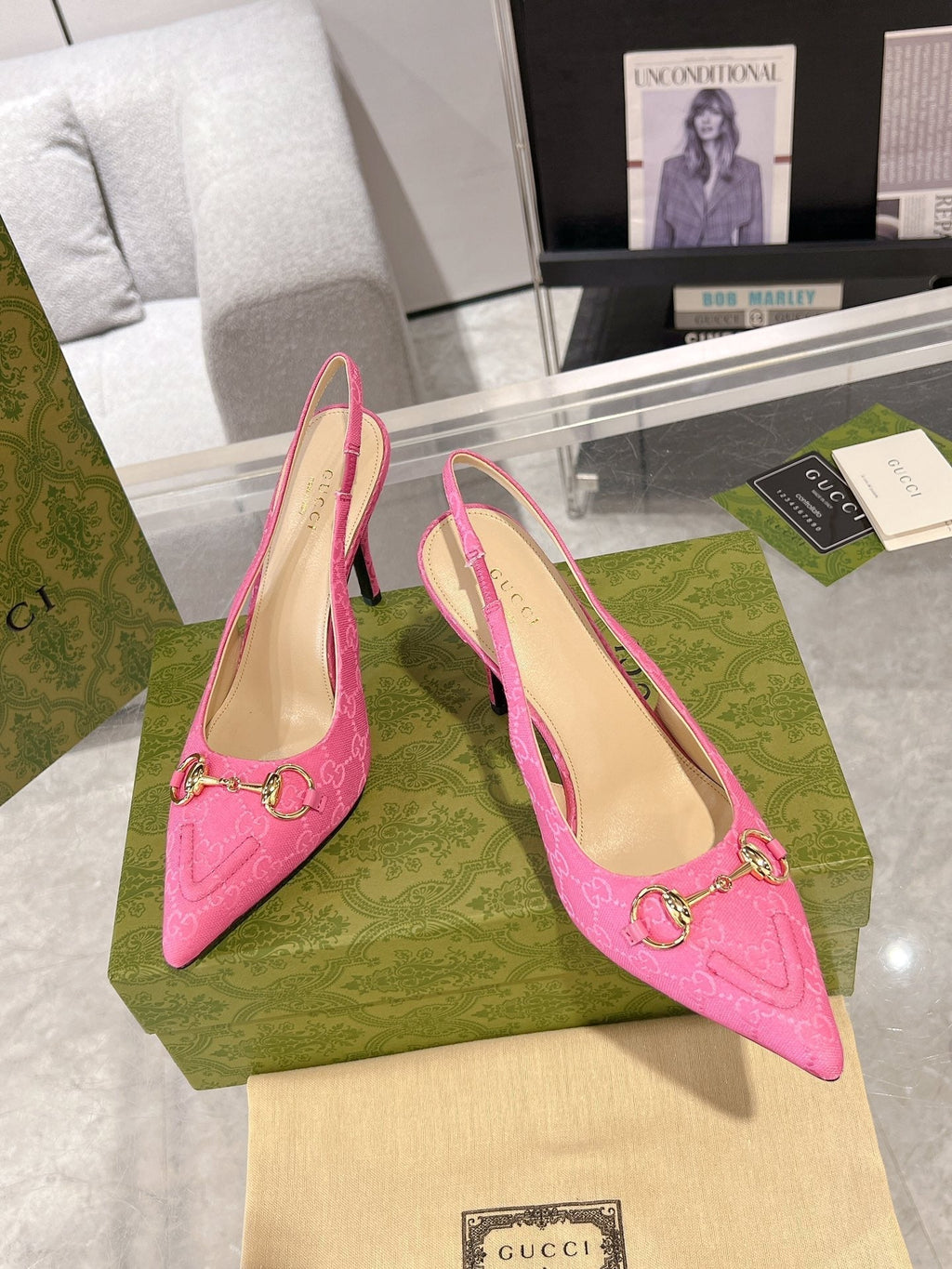 GUCCI HORSEBIT SLINGBACK 105 IN PINK CANVAS