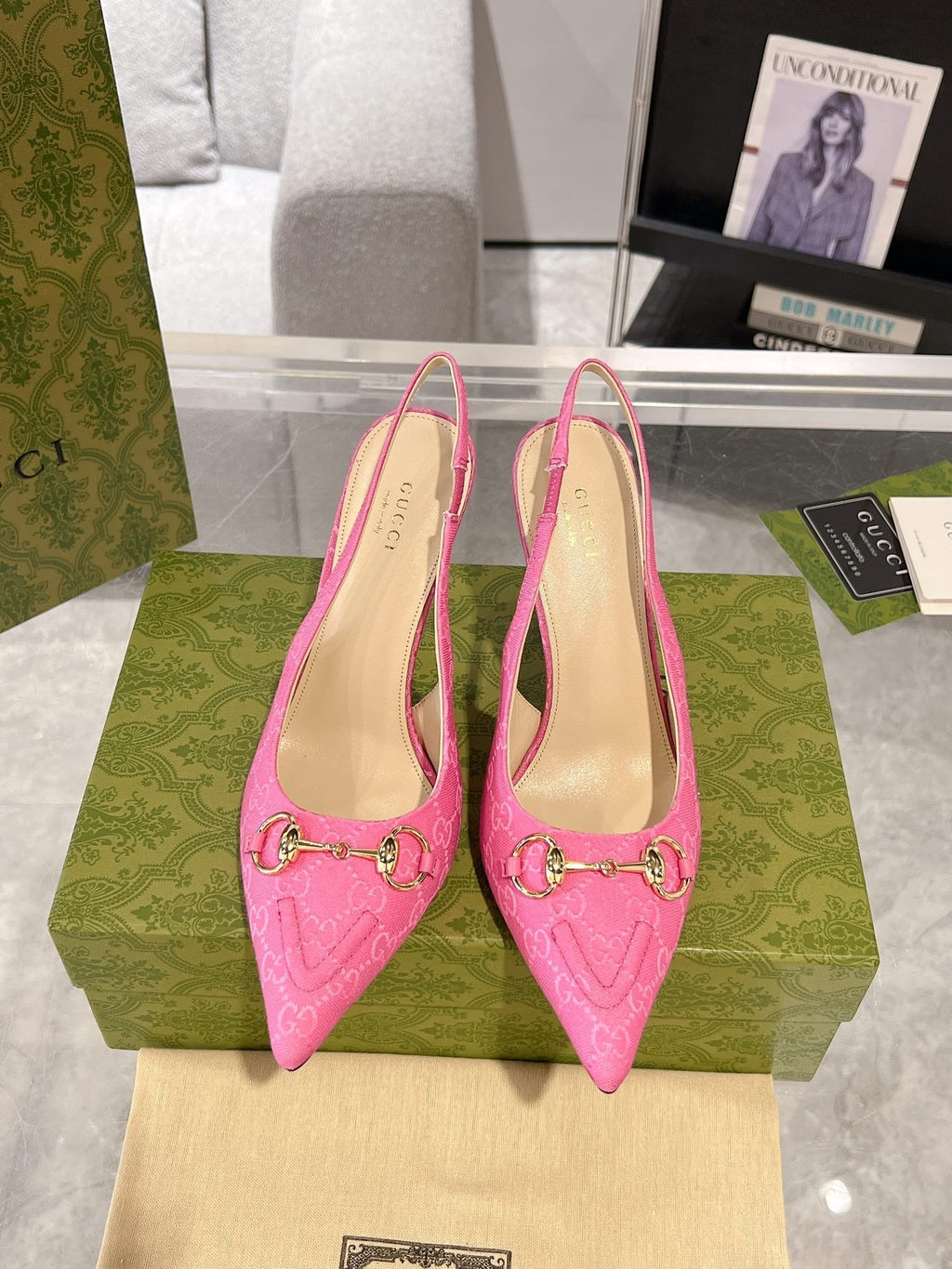 GUCCI HORSEBIT SLINGBACK 105 IN PINK CANVAS