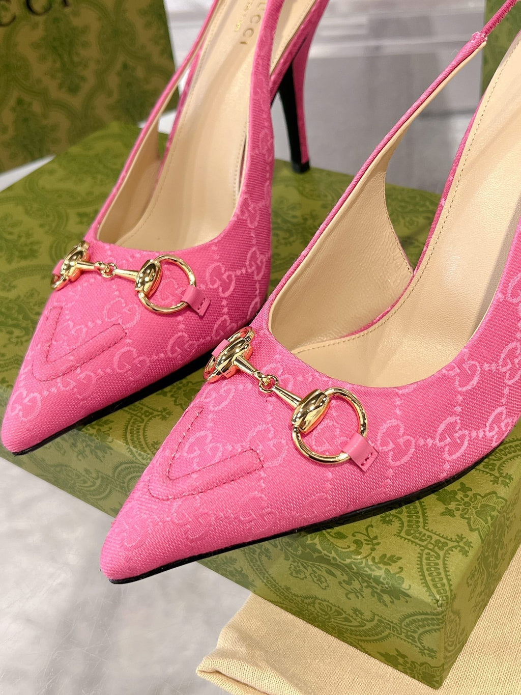 GUCCI HORSEBIT SLINGBACK 105 IN PINK CANVAS