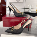 GUCCI HIGH SLINGBACK 10.5 CM IN BLACK GLOSSY EMBOSSED SUEDE AND SHEEPSKIN LINING