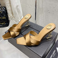 LOUIS VUITTON OPYUM HIGH MULES 85 MM IN METALLIC GOLD SATIN CREPE