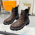 LOUIS VUITTON LV WOMEN'S SHORT BOOTS IN CHOCOLATE BROWN MONOGRAM CALFSKIN